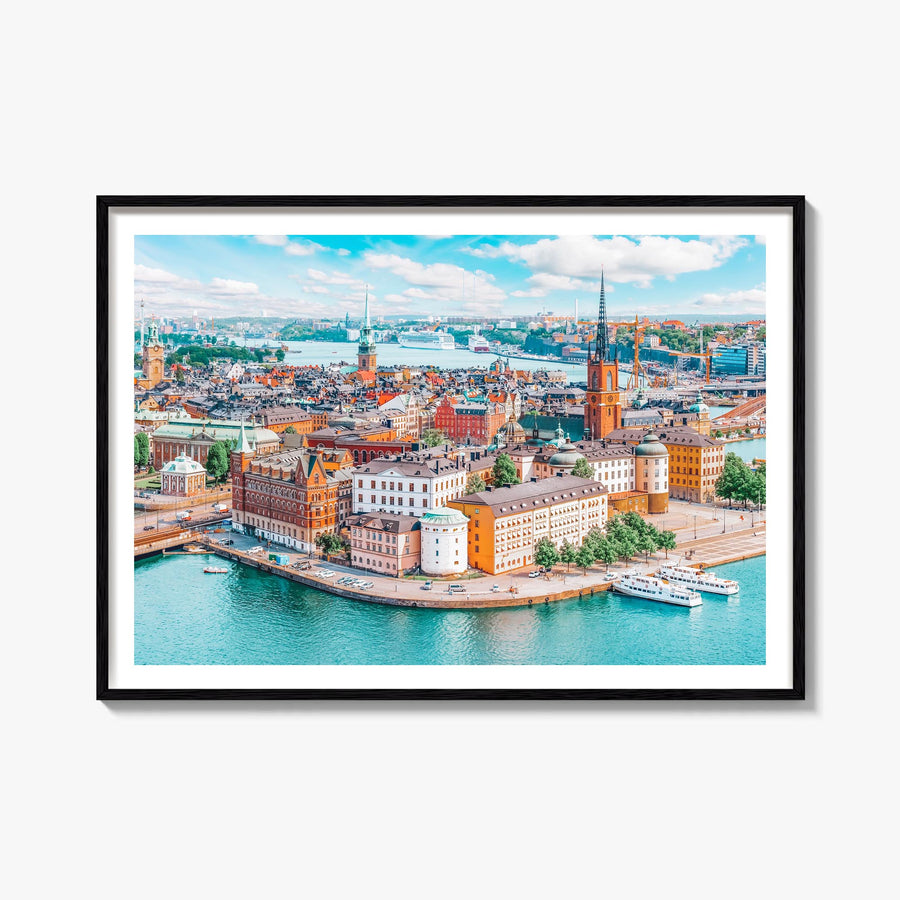 Stockholm colorful photo poster of Sweden – horizontal wall art, unframed print shown in interior mockup