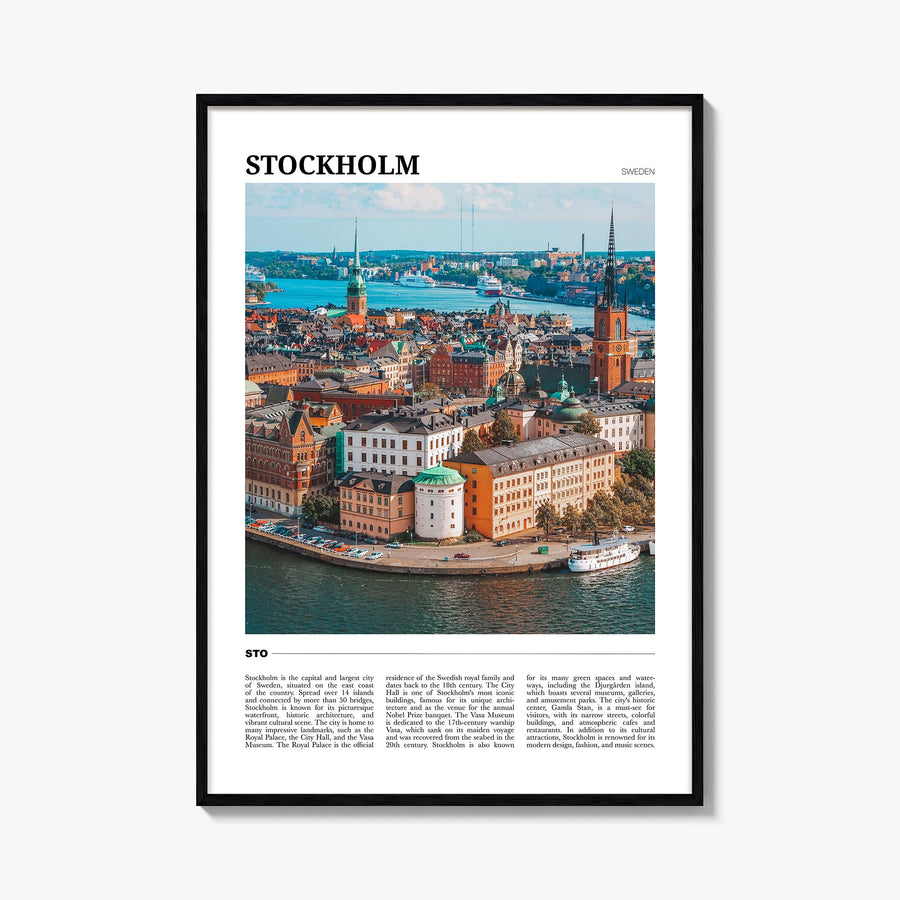 Stockholm colorful travel poster of Sweden – vertical wall art, unframed print shown in interior mockup