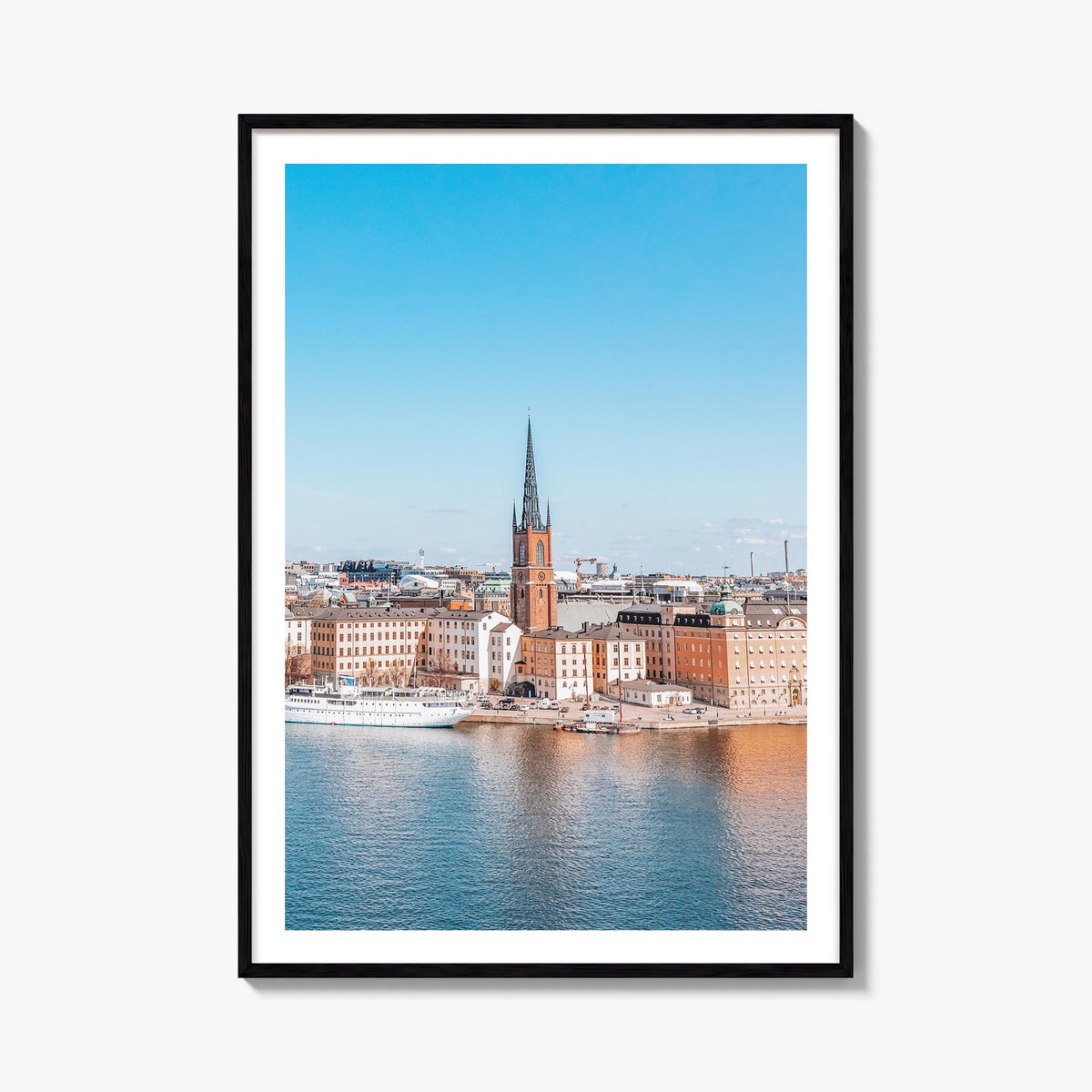 Stockholm no. 1 colorful photo poster of Sweden – vertical wall art, unframed print shown in interior mockup