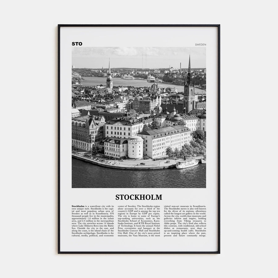 Stockholm No 1 Poster Black Metal / 8x12 in Nbourhood Travel B&W Poster