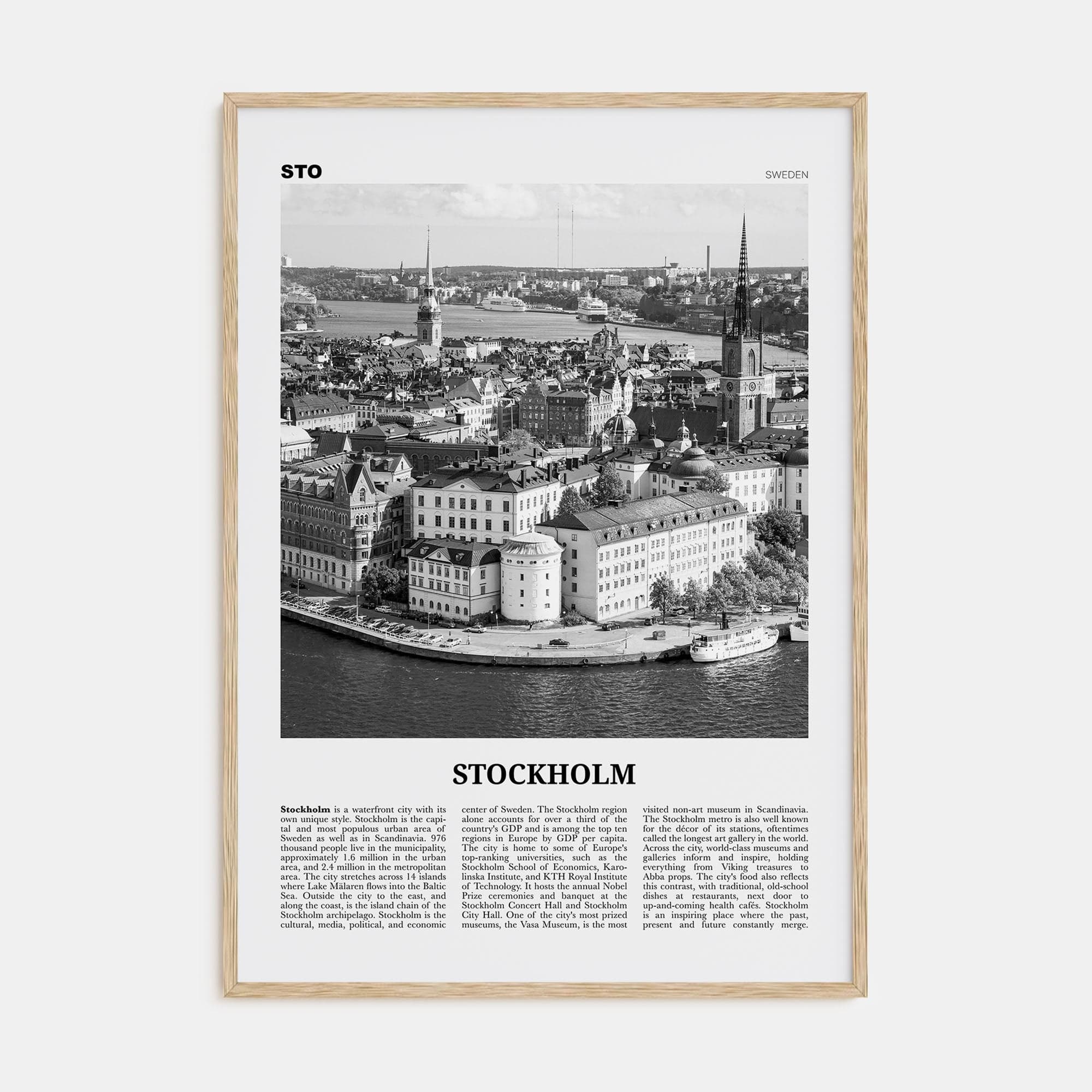 Stockholm No 1 Poster Natural Wood / 8x12 in Nbourhood Travel B&W Poster