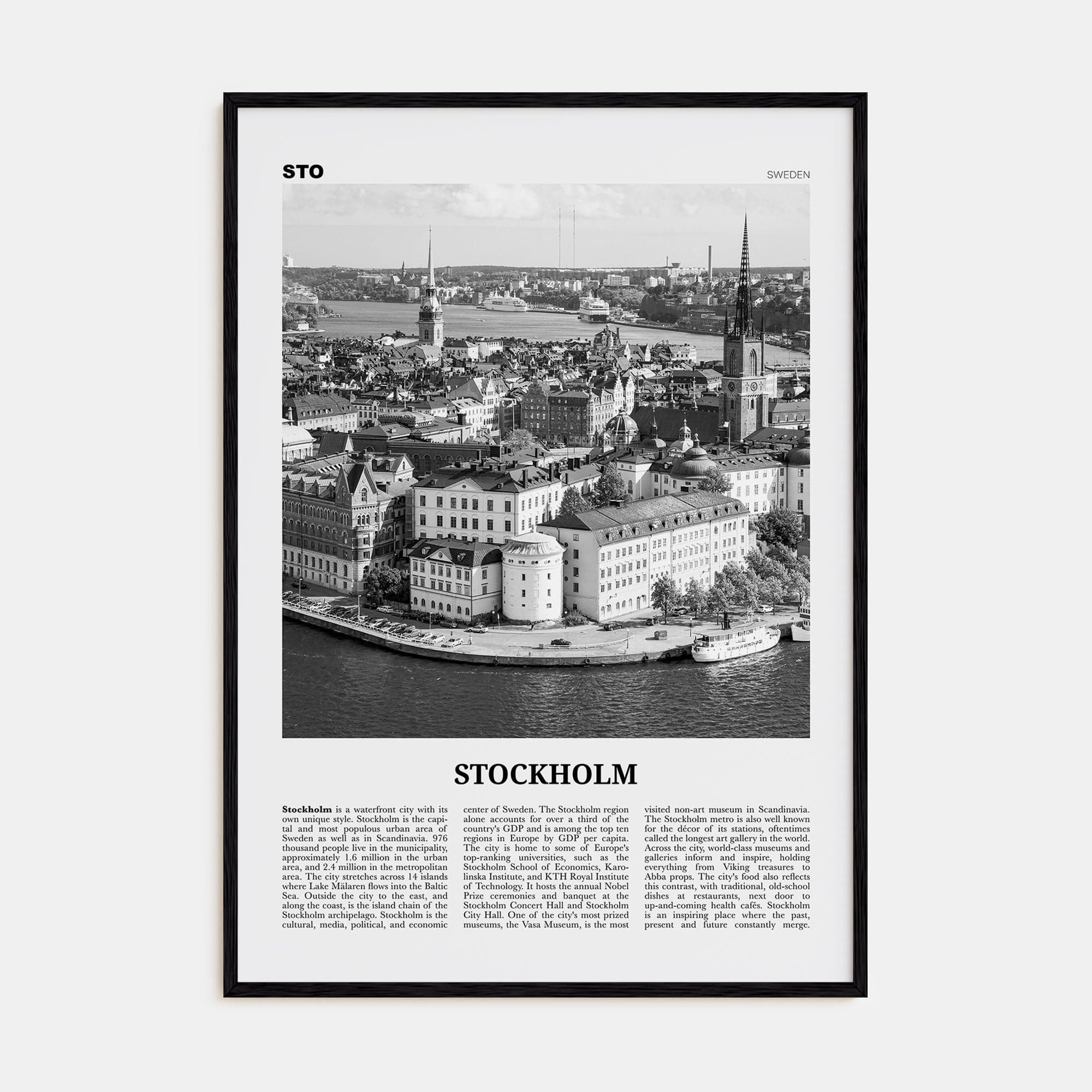 Stockholm No 1 Poster Black Wood / 8x12 in Nbourhood Travel B&W Poster