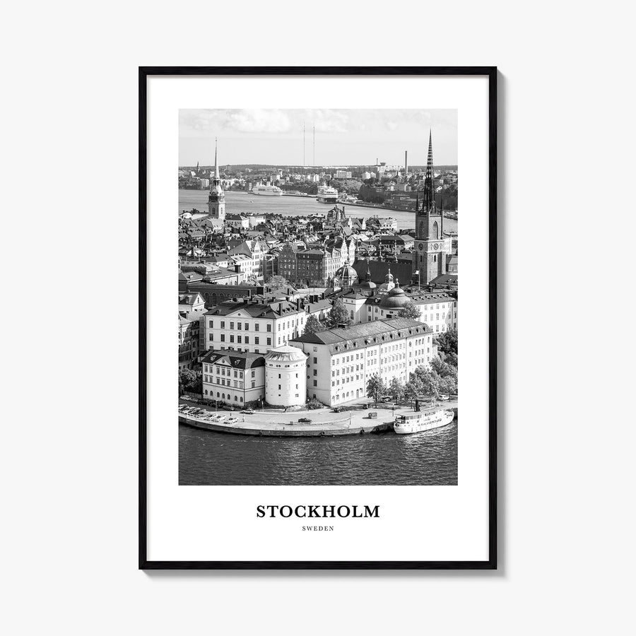 Stockholm no. 2 black & white classic poster of Sweden – vertical wall art, unframed print shown in interior mockup