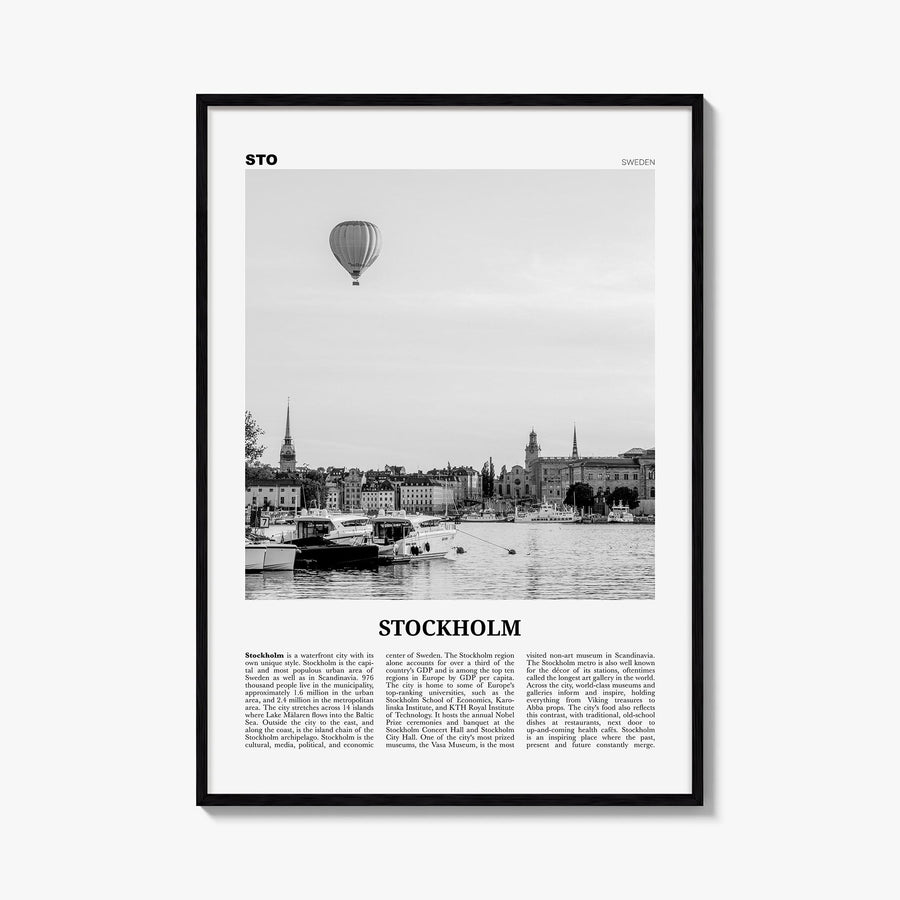 Stockholm no. 2 black & white newspaper poster of Sweden – vertical wall art, unframed print shown in interior mockup