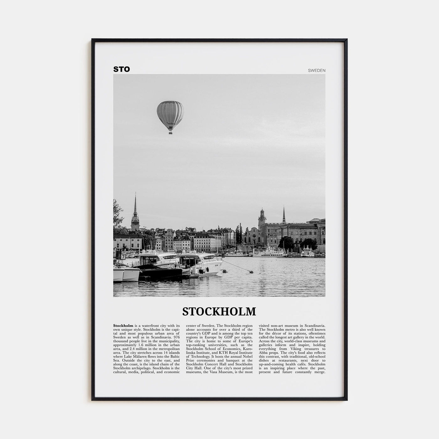 Stockholm No 2 Poster Black Metal / 8x12 in Nbourhood Travel B&W Poster