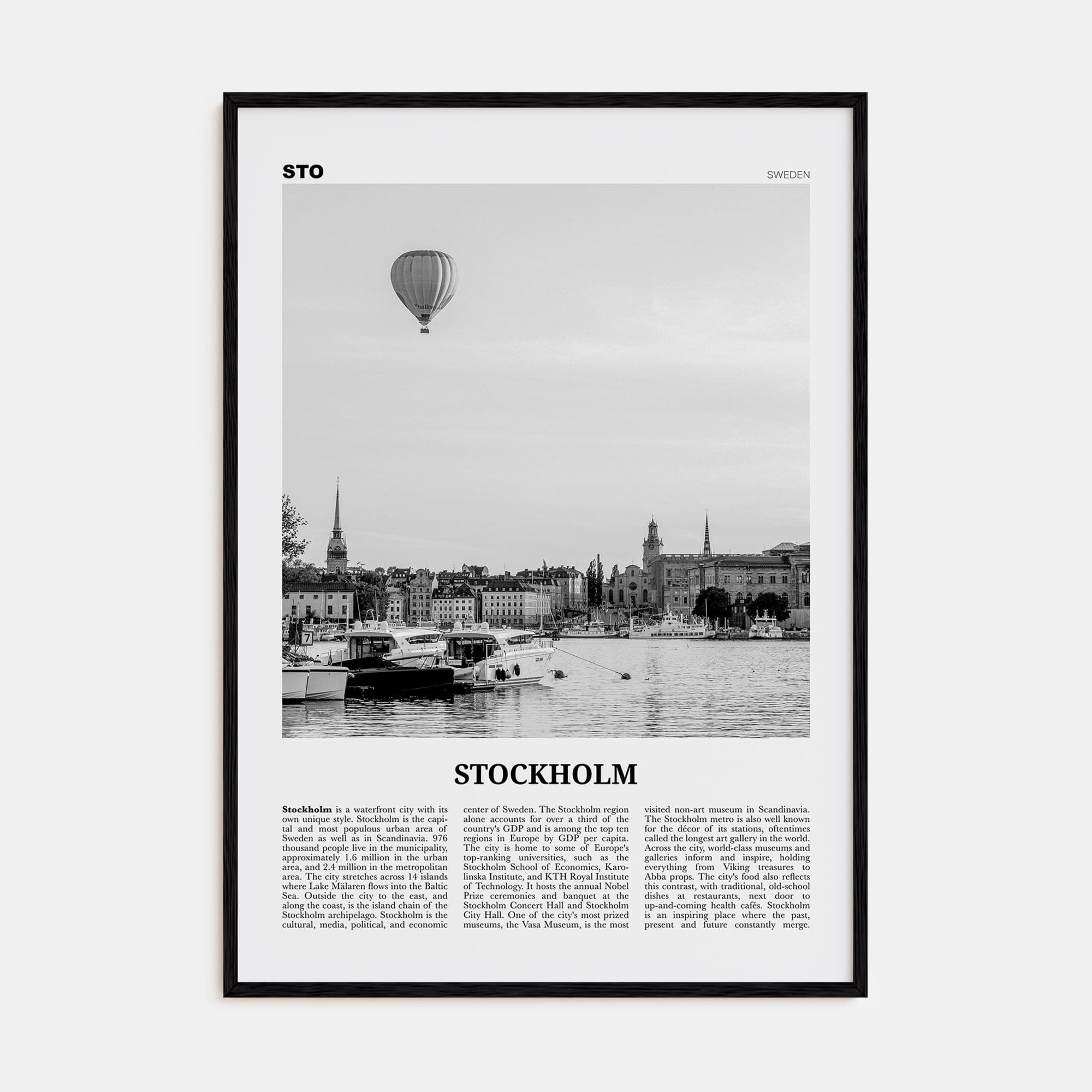 Stockholm No 2 Poster Black Wood / 8x12 in Nbourhood Travel B&W Poster