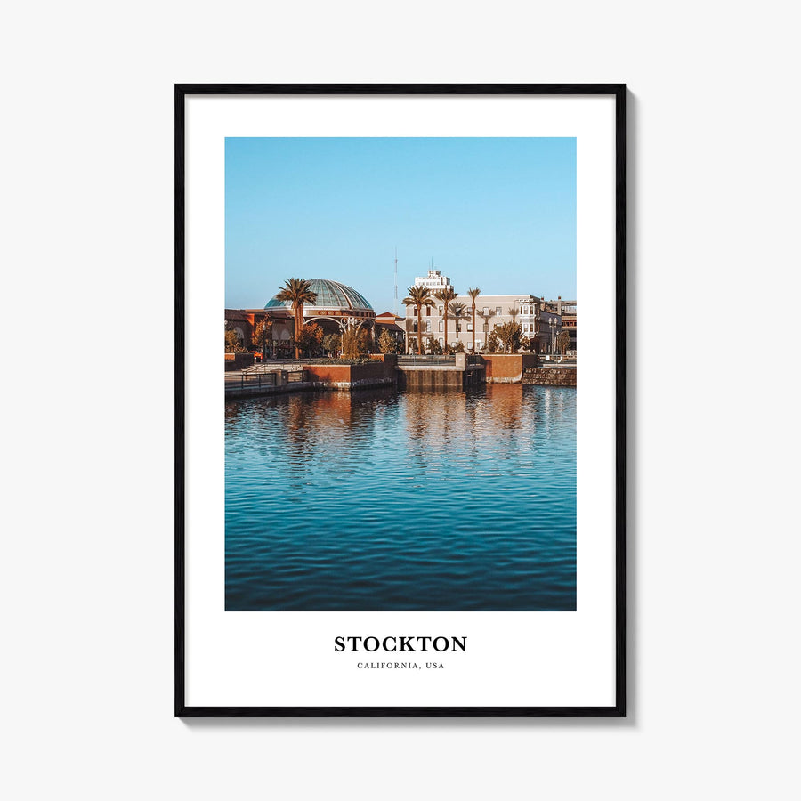 Stockton colorful classic poster of California, USA – vertical wall art, unframed print shown in interior mockup