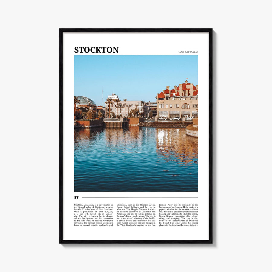 Stockton colorful travel poster of California, USA – vertical wall art, unframed print shown in interior mockup