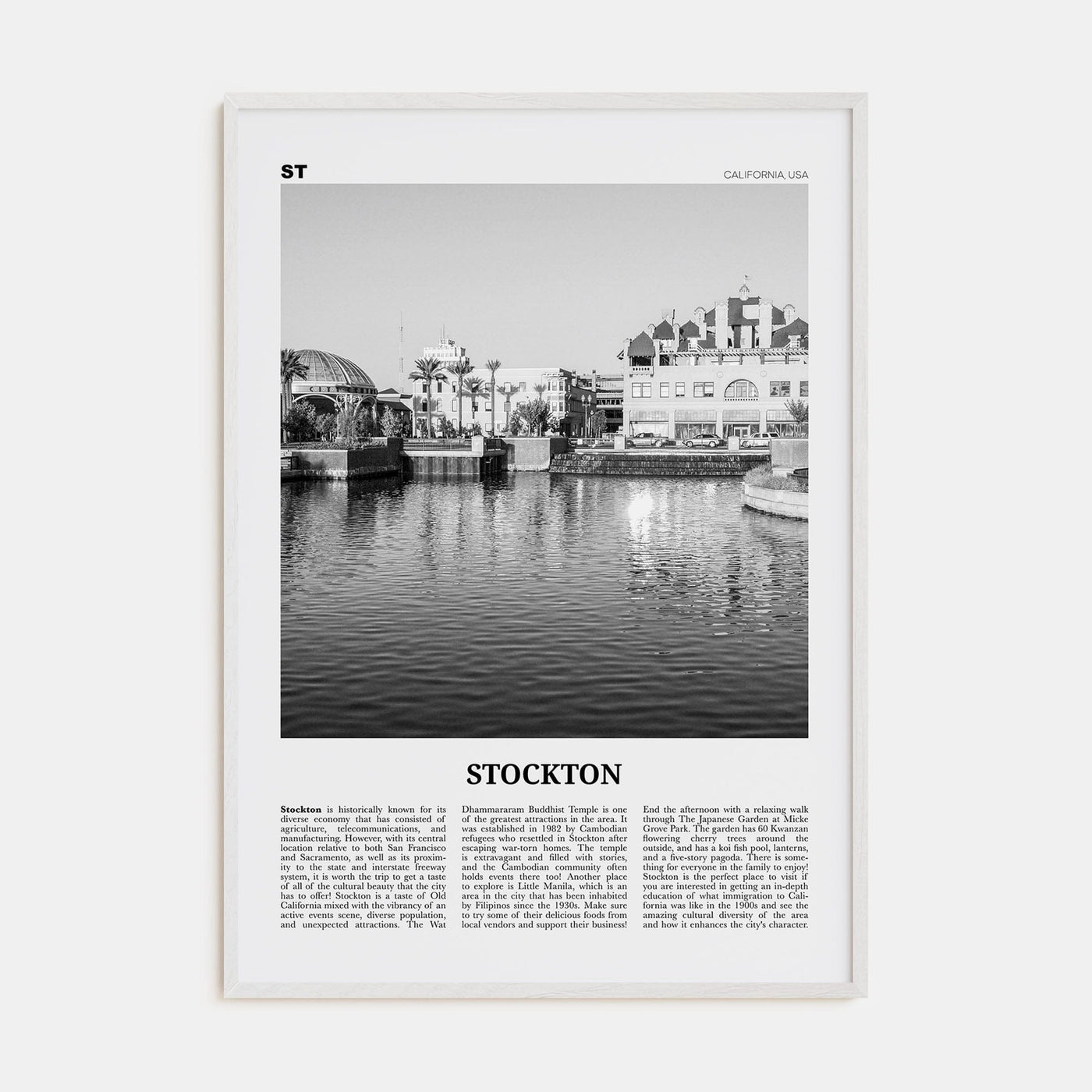 Stockton Poster White Wood / 8x12 in Nbourhood Travel B&W Poster