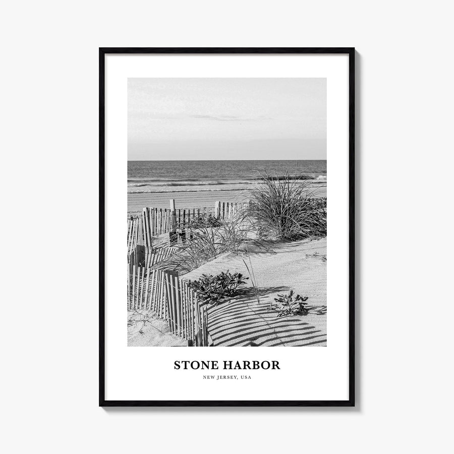 Stone Harbor black & white classic poster of New Jersey, USA – vertical wall art, unframed print shown in interior mockup