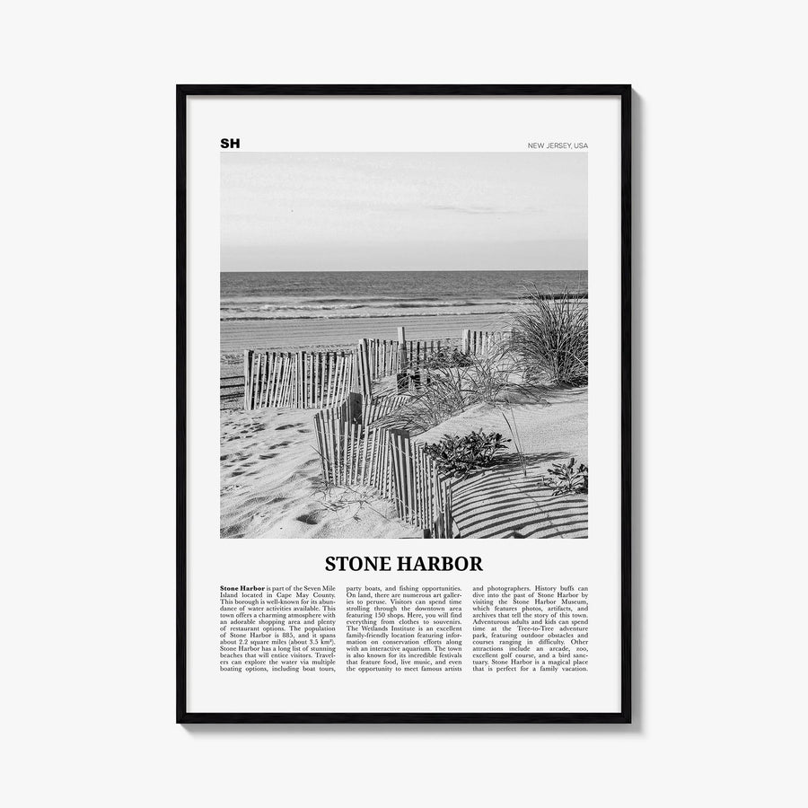 Stone Harbor black & white newspaper poster of New Jersey, USA – vertical wall art, unframed print shown in interior mockup