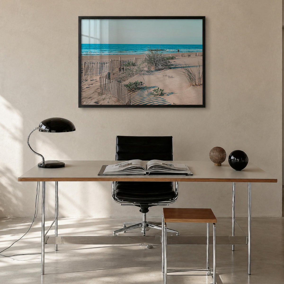 Stone Harbor colorful photo poster of New Jersey, USA – horizontal wall art in black wood frame, hanging on wall