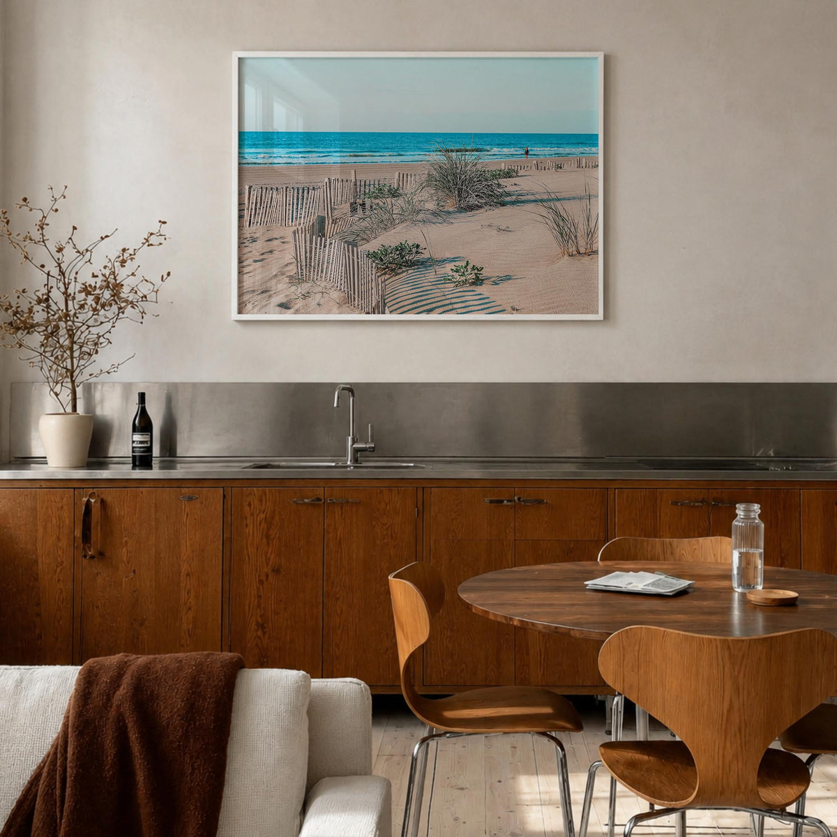 Stone Harbor colorful photo poster of New Jersey, USA – horizontal wall art in white wood frame, hanging on wall