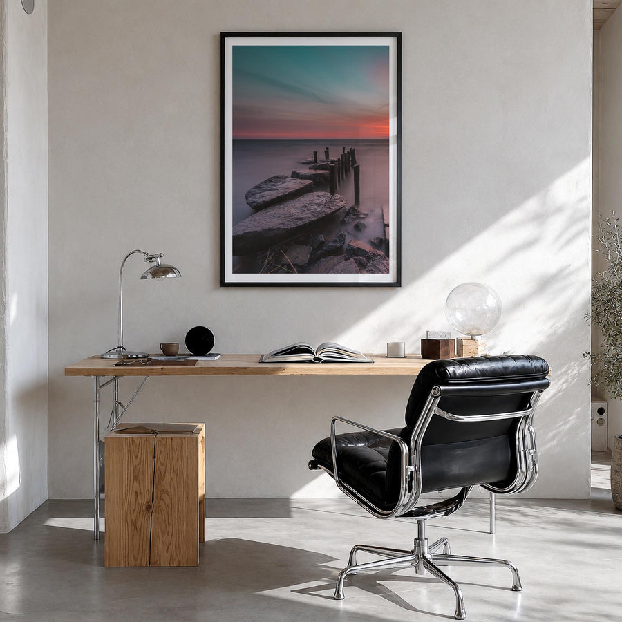 Stone Harbor no. 1 colorful photo poster of New Jersey, USA – vertical wall art in black wood frame with white border, hangin