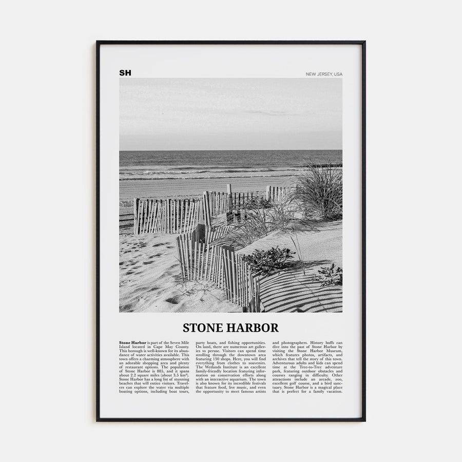 Stone Harbor Poster Black Metal / 8x12 in Nbourhood Travel B&W Poster