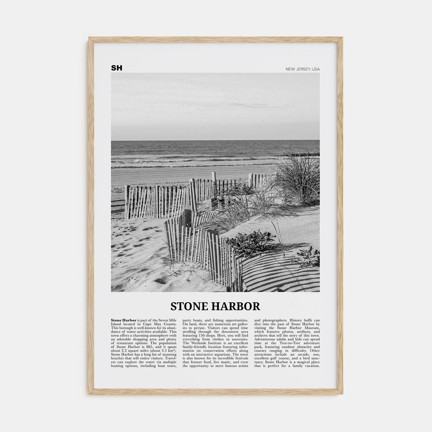 Stone Harbor Poster Natural Wood / 8x12 in Nbourhood Travel B&W Poster