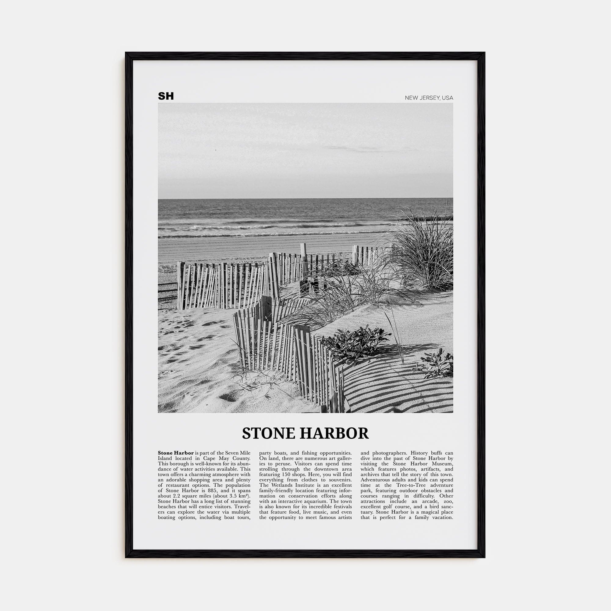 Stone Harbor Poster Black Wood / 8x12 in Nbourhood Travel B&W Poster