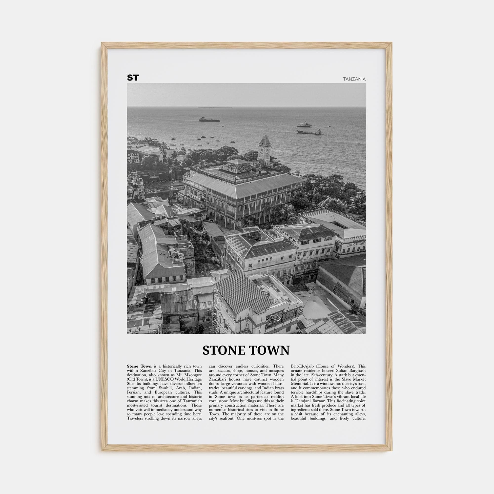 Stone Town Poster Natural Wood / 8x12 in Nbourhood Travel B&W Poster