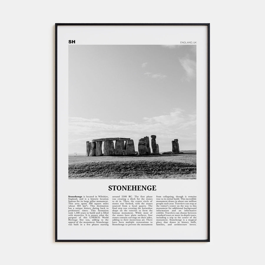 Stonehenge Poster Black Metal / 8x12 in Nbourhood Travel B&W Poster