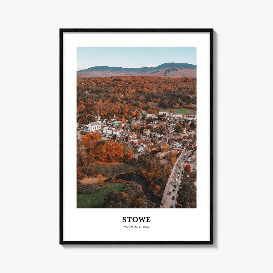Stowe no. 1 colorful classic poster of Vermont, USA – vertical wall art, unframed print shown in interior mockup