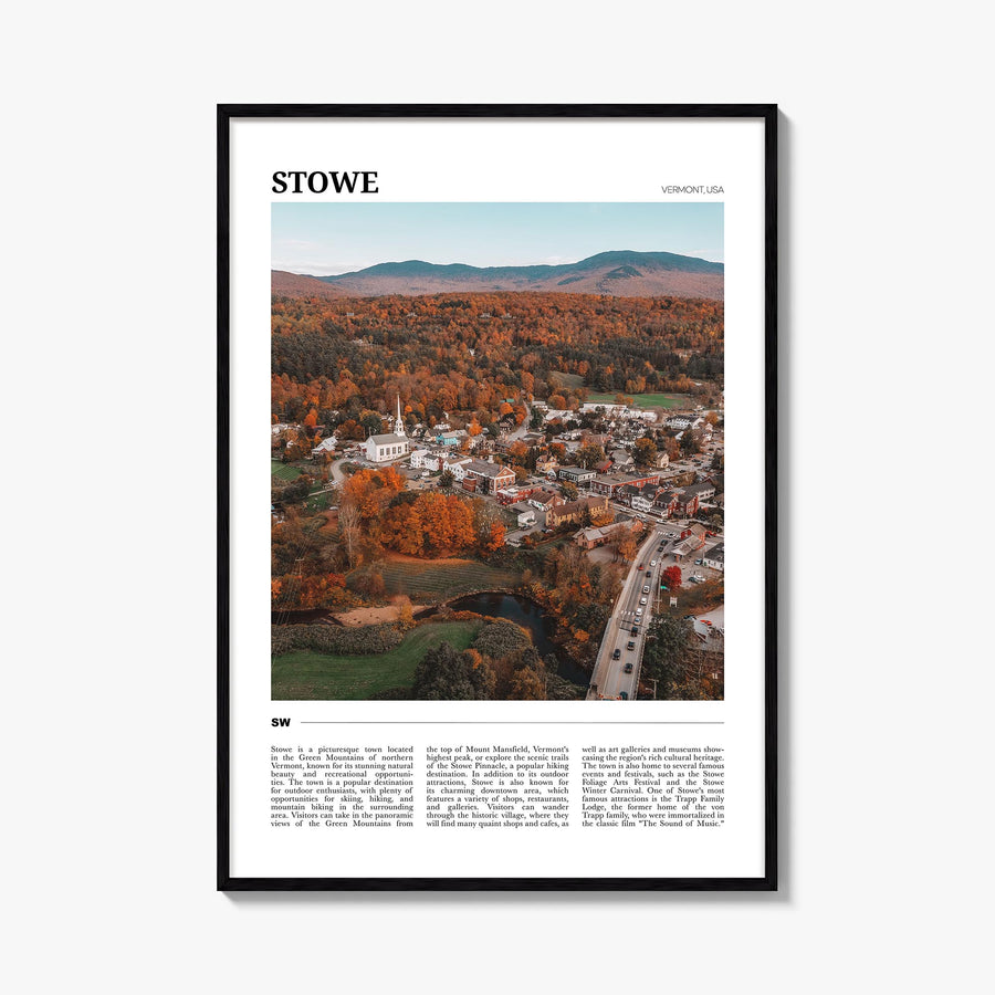 Stowe no. 1 colorful travel poster of Vermont, USA – vertical wall art, unframed print shown in interior mockup