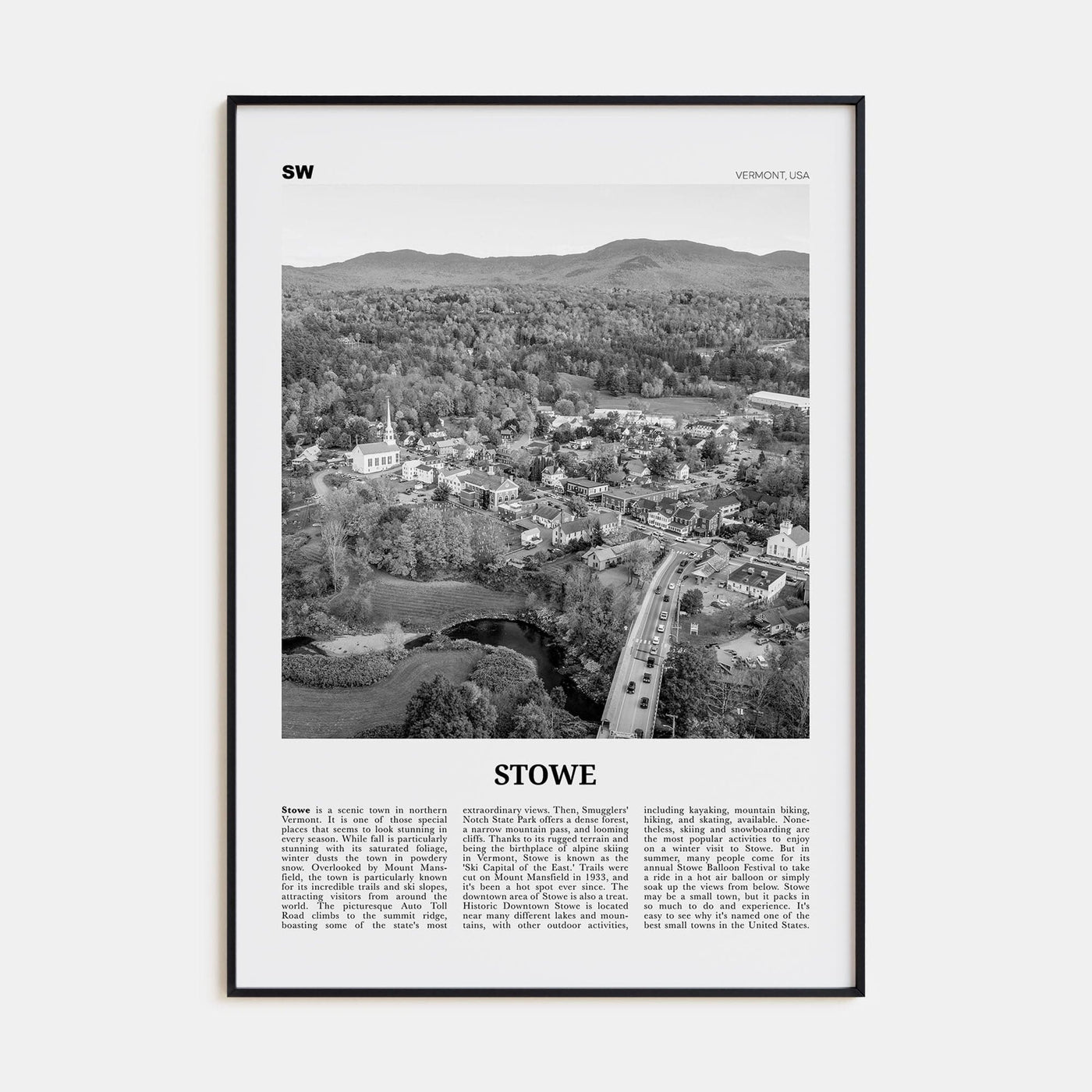 Stowe No 1 Poster Black Metal / 8x12 in Nbourhood Travel B&W Poster