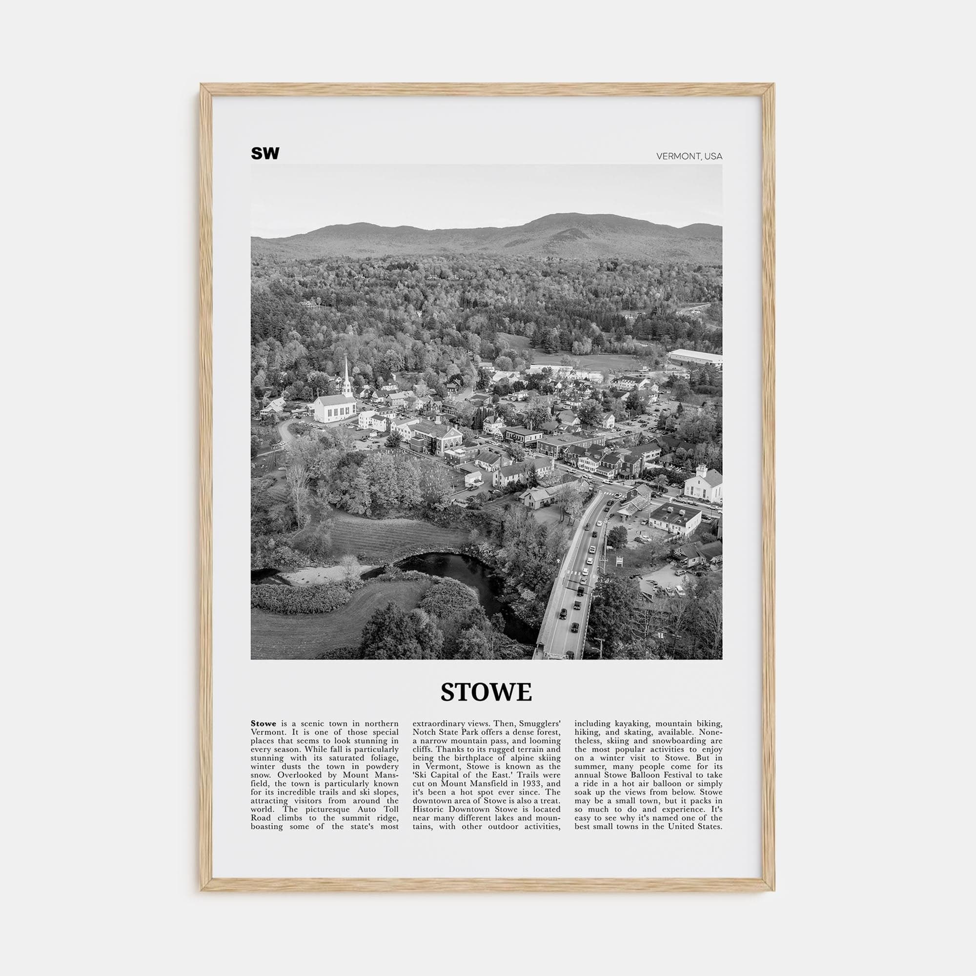 Stowe No 1 Poster Natural Wood / 8x12 in Nbourhood Travel B&W Poster