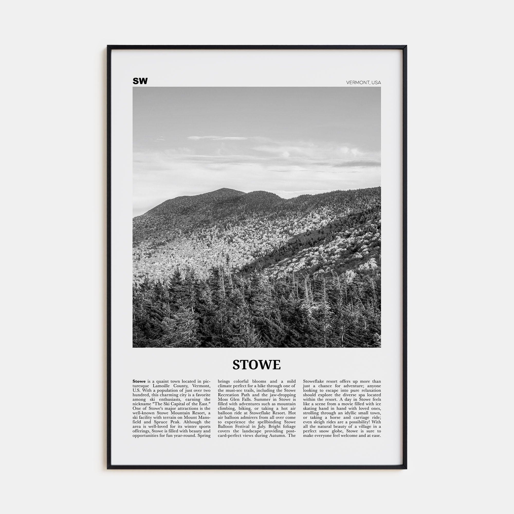 Stowe No 2 Poster Black Metal / 8x12 in Nbourhood Travel B&W Poster