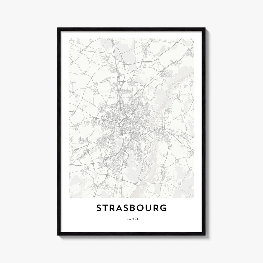Strasbourg black & white map poster of France – vertical wall art, unframed print shown in interior mockup