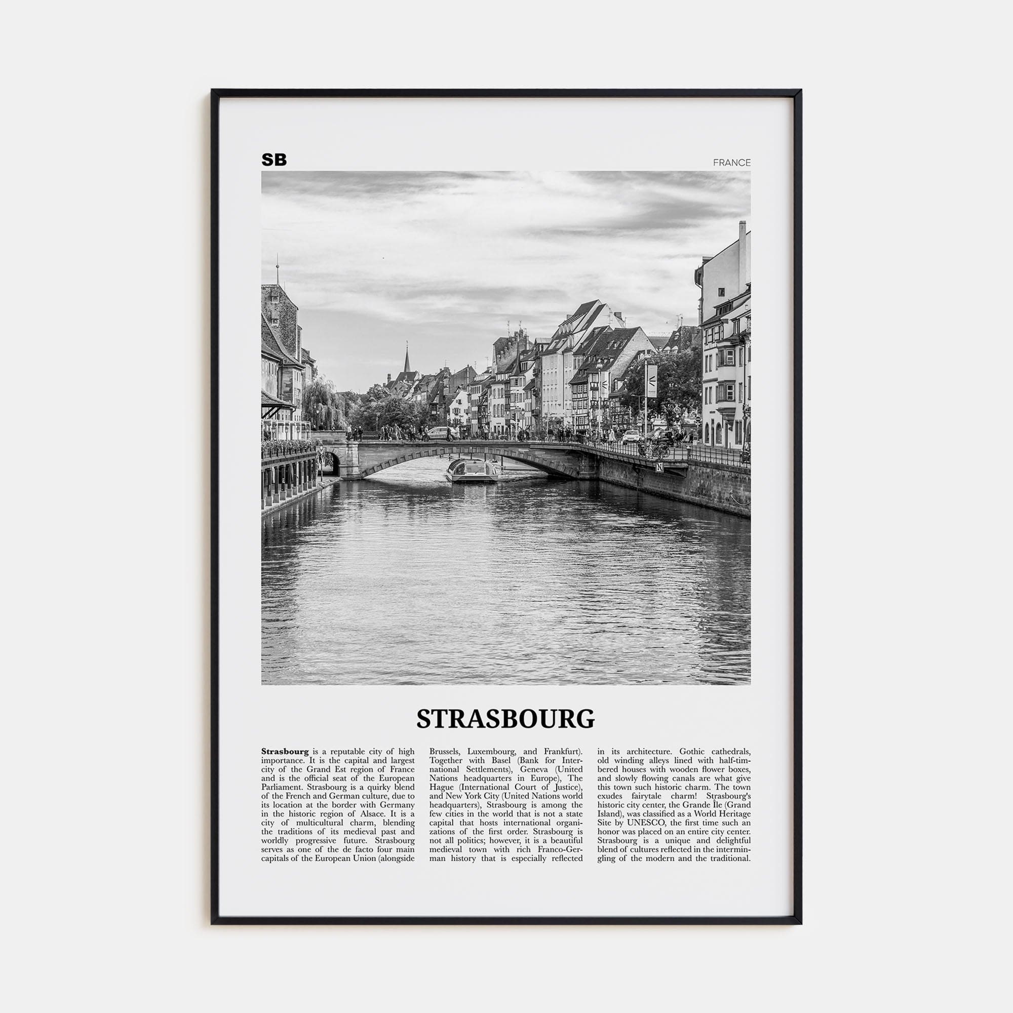 Strasbourg Poster Black Metal / 8x12 in Nbourhood Travel B&W Poster