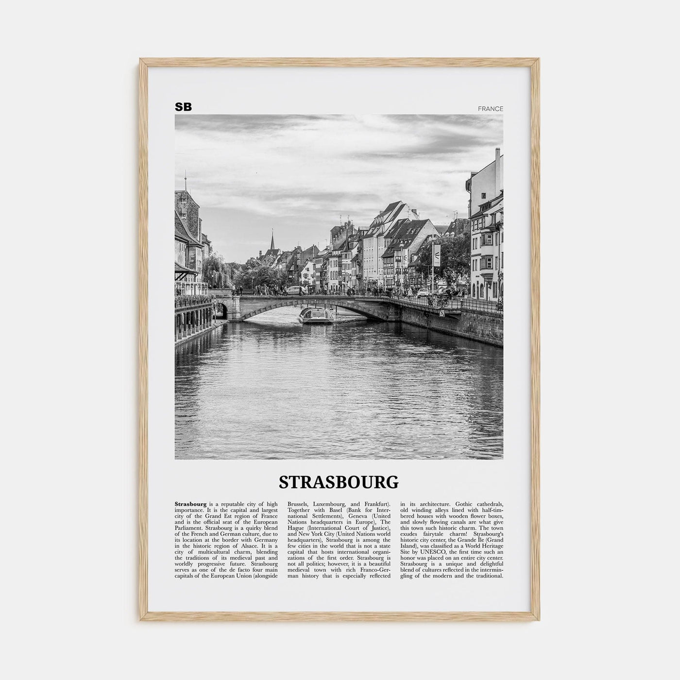 Strasbourg Poster Natural Wood / 8x12 in Nbourhood Travel B&W Poster