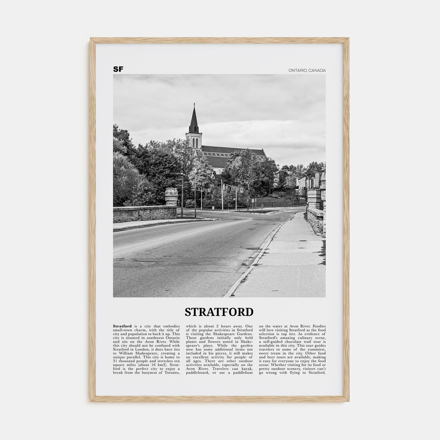 Stratford, Canada Poster Natural Wood / 8x12 in Nbourhood Travel B&W Poster