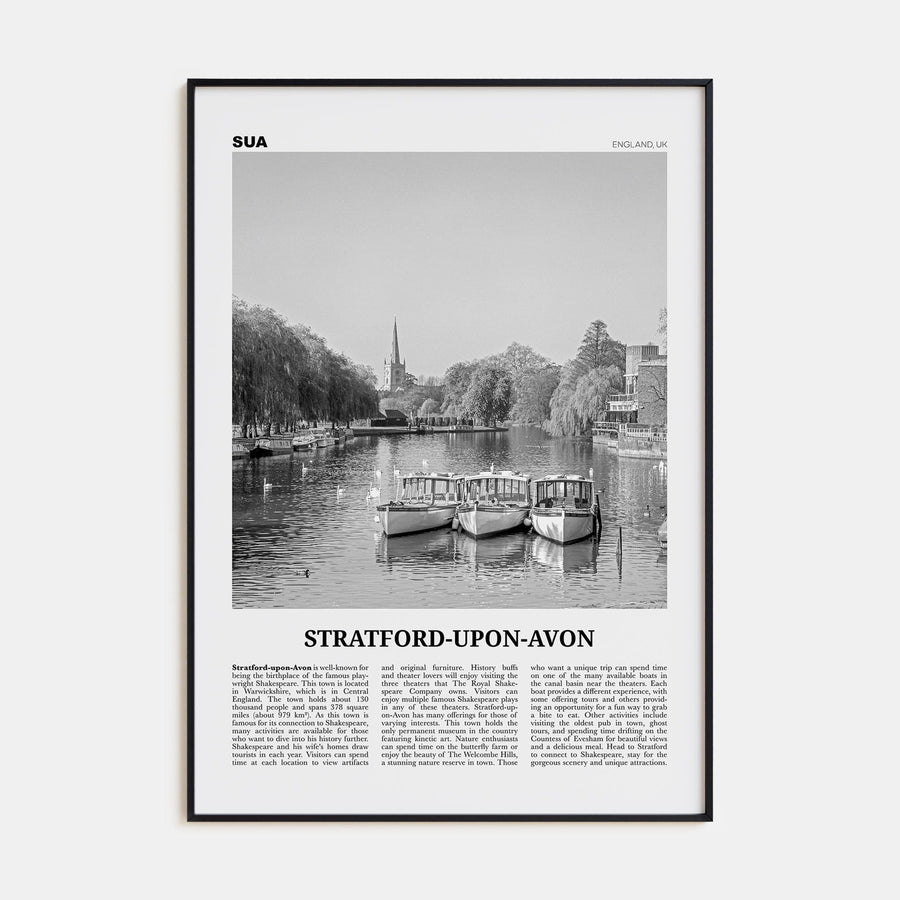 Stratford-upon-Avon Poster Black Metal / 8x12 in Nbourhood Travel B&W Poster