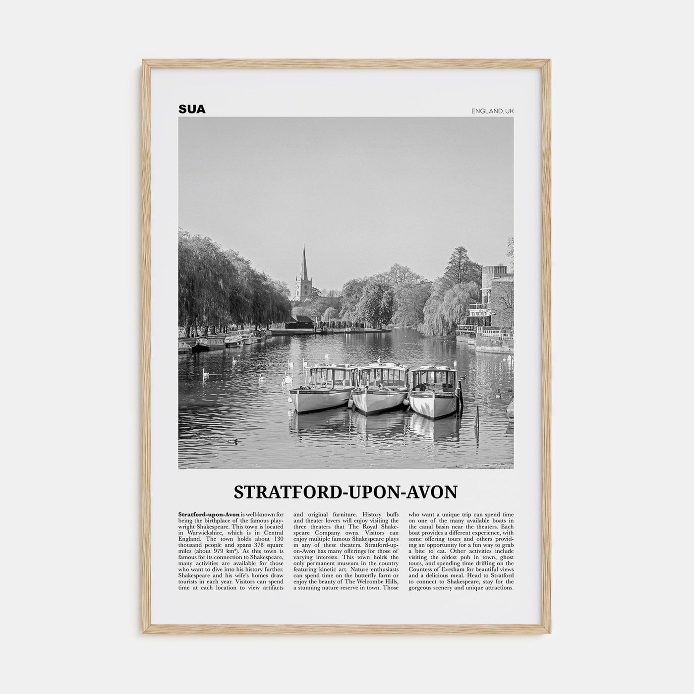 Stratford-upon-Avon Poster Natural Wood / 8x12 in Nbourhood Travel B&W Poster
