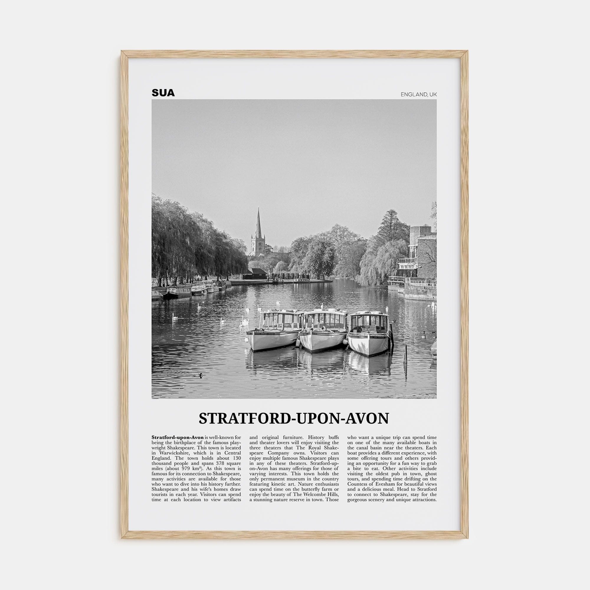 Stratford-upon-Avon Poster Natural Wood / 8x12 in Nbourhood Travel B&W Poster