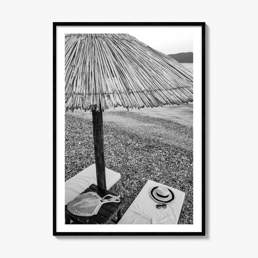Straw Umbrella Photo Poster, framed poster mockup, white border