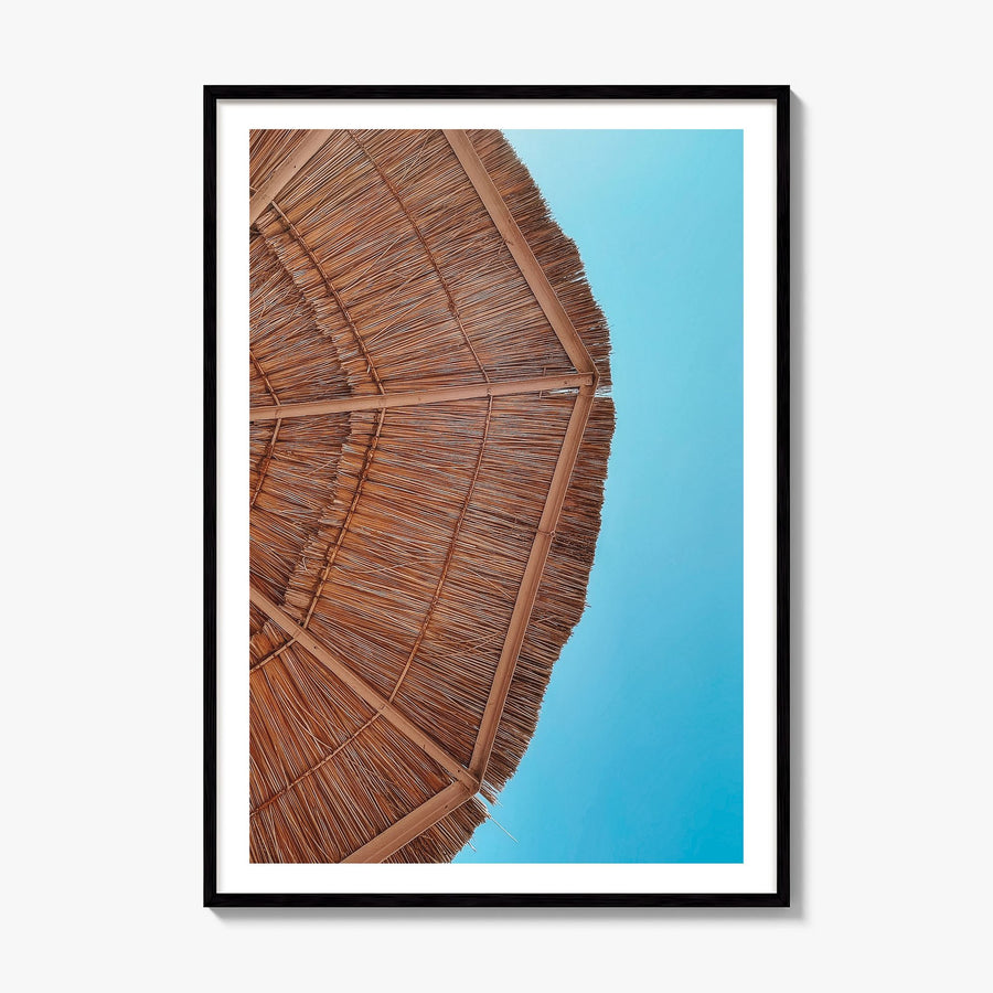 Straw Umbrella Photo Poster, framed poster mockup, white border