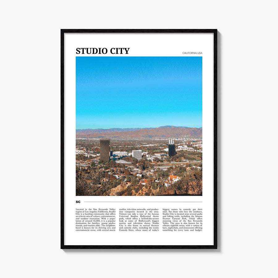 Studio City colorful travel poster of Los Angeles, California – vertical wall art, unframed print shown in interior mockup