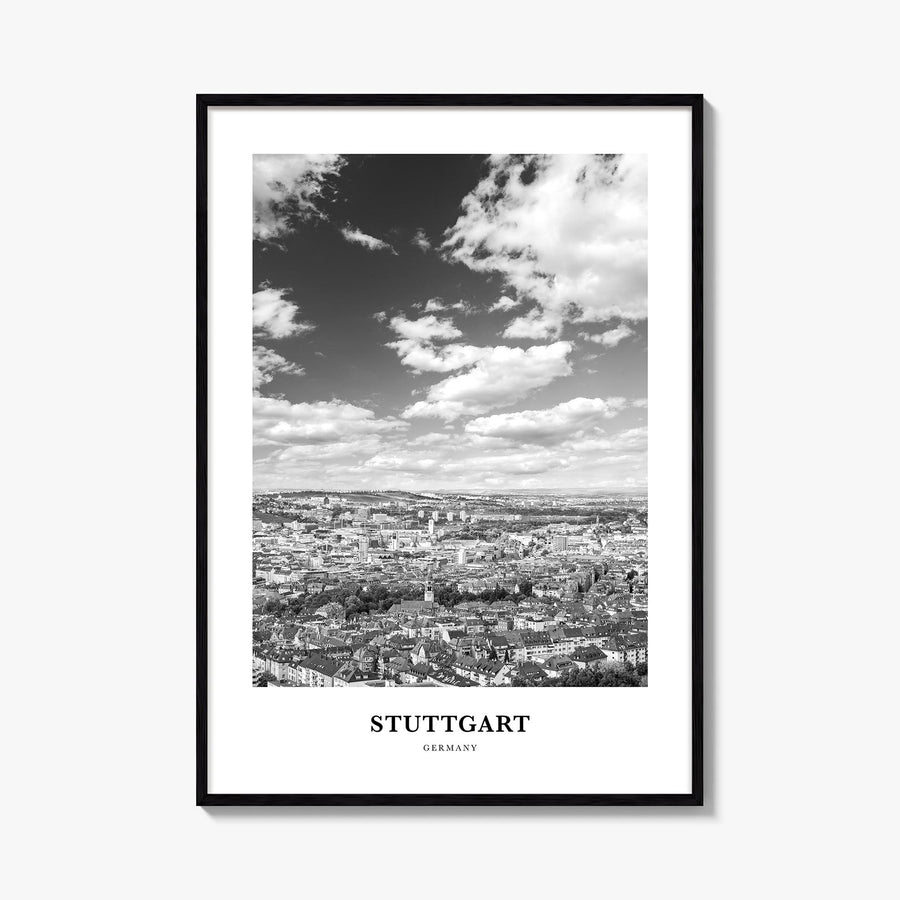 Stuttgart black & white classic poster of Germany – vertical wall art, unframed print shown in interior mockup