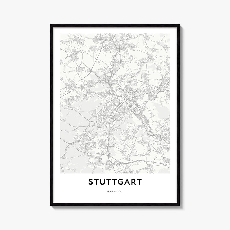Stuttgart black & white map poster of Germany – vertical wall art, unframed print shown in interior mockup