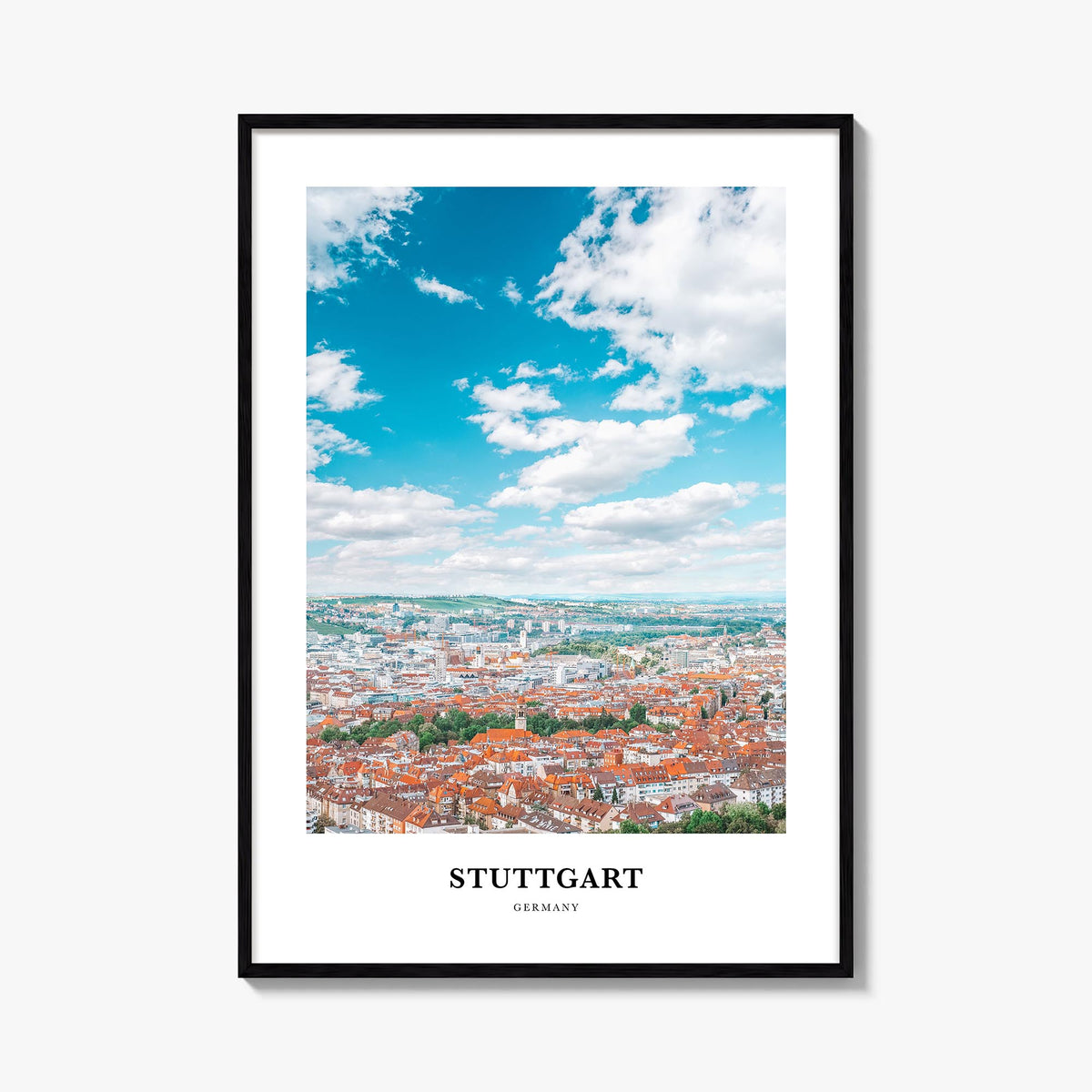 Stuttgart colorful classic poster of Germany – vertical wall art, unframed print shown in interior mockup
