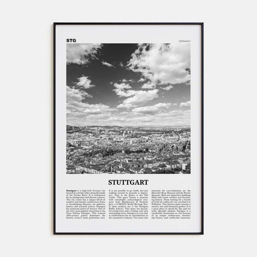 Stuttgart Poster Black Metal / 8x12 in Nbourhood Travel B&W Poster