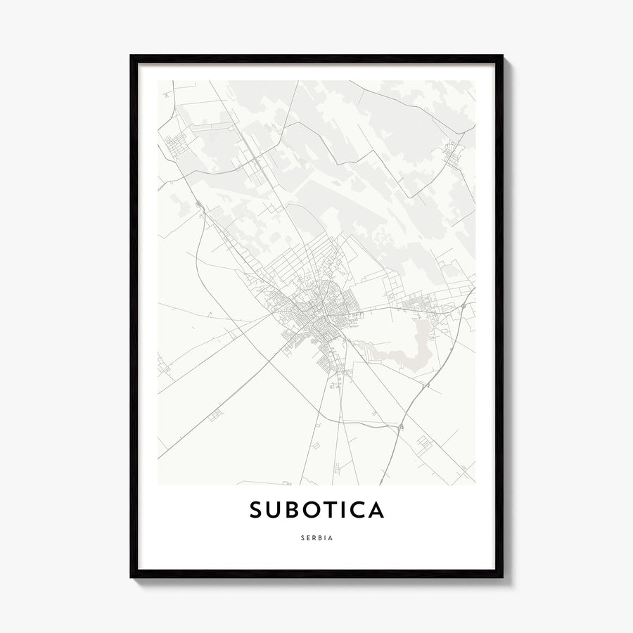 Subotica Map Poster, framed poster mockup