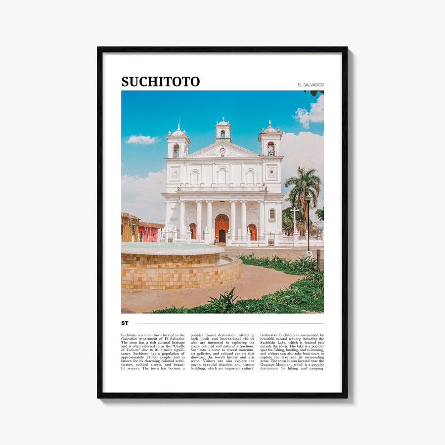 Suchitoto colorful travel poster of El Salvador – vertical wall art, unframed print shown in interior mockup