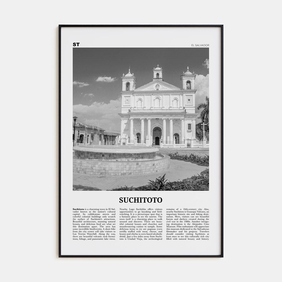 Suchitoto Poster Black Metal / 8x12 in Nbourhood Travel B&W Poster