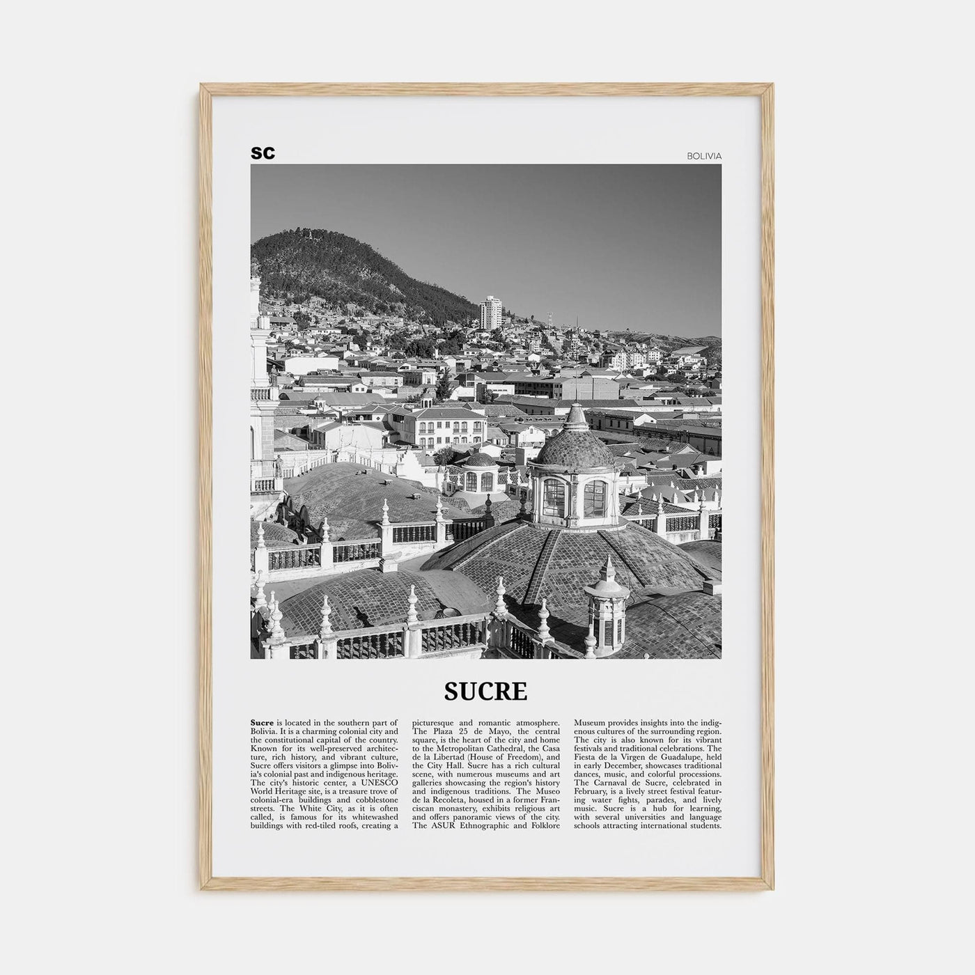 Sucre Poster Natural Wood / 8x12 in Nbourhood Travel B&W Poster