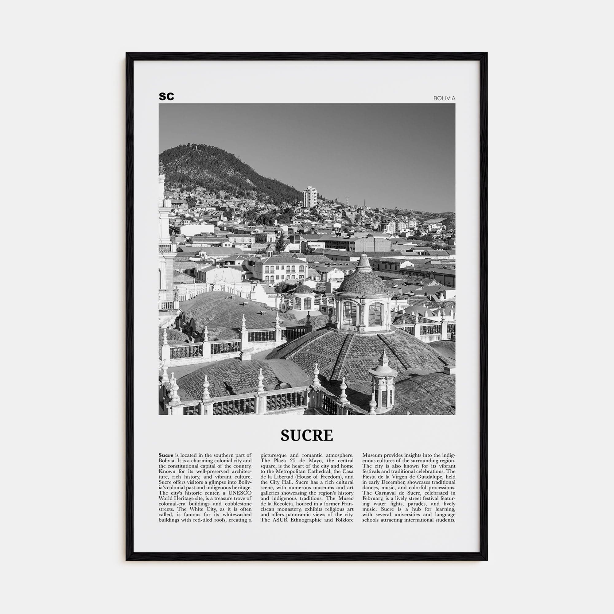 Sucre Poster Black Wood / 8x12 in Nbourhood Travel B&W Poster