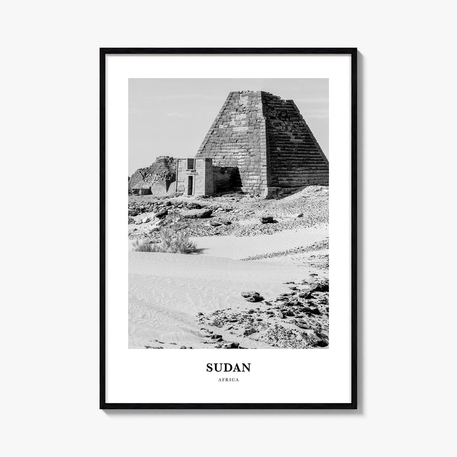 Sudan black & white classic poster of Africa – vertical wall art, unframed print shown in interior mockup