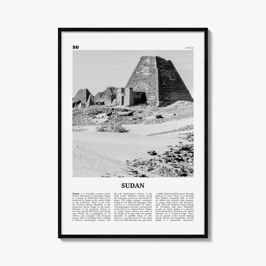 Sudan black & white newspaper poster of Africa – vertical wall art, unframed print shown in interior mockup