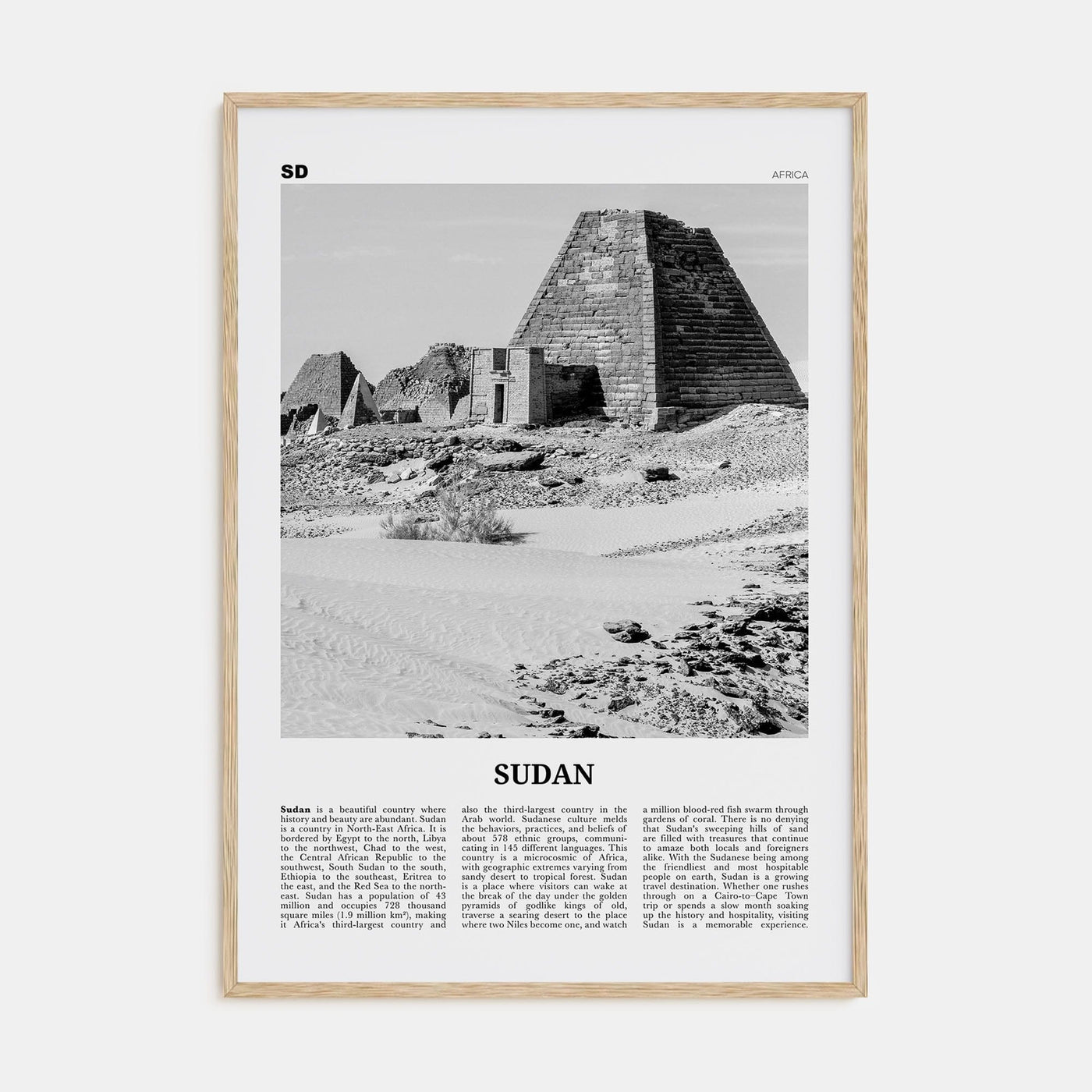 Sudan Poster Natural Wood / 8x12 in Nbourhood Travel B&W Poster